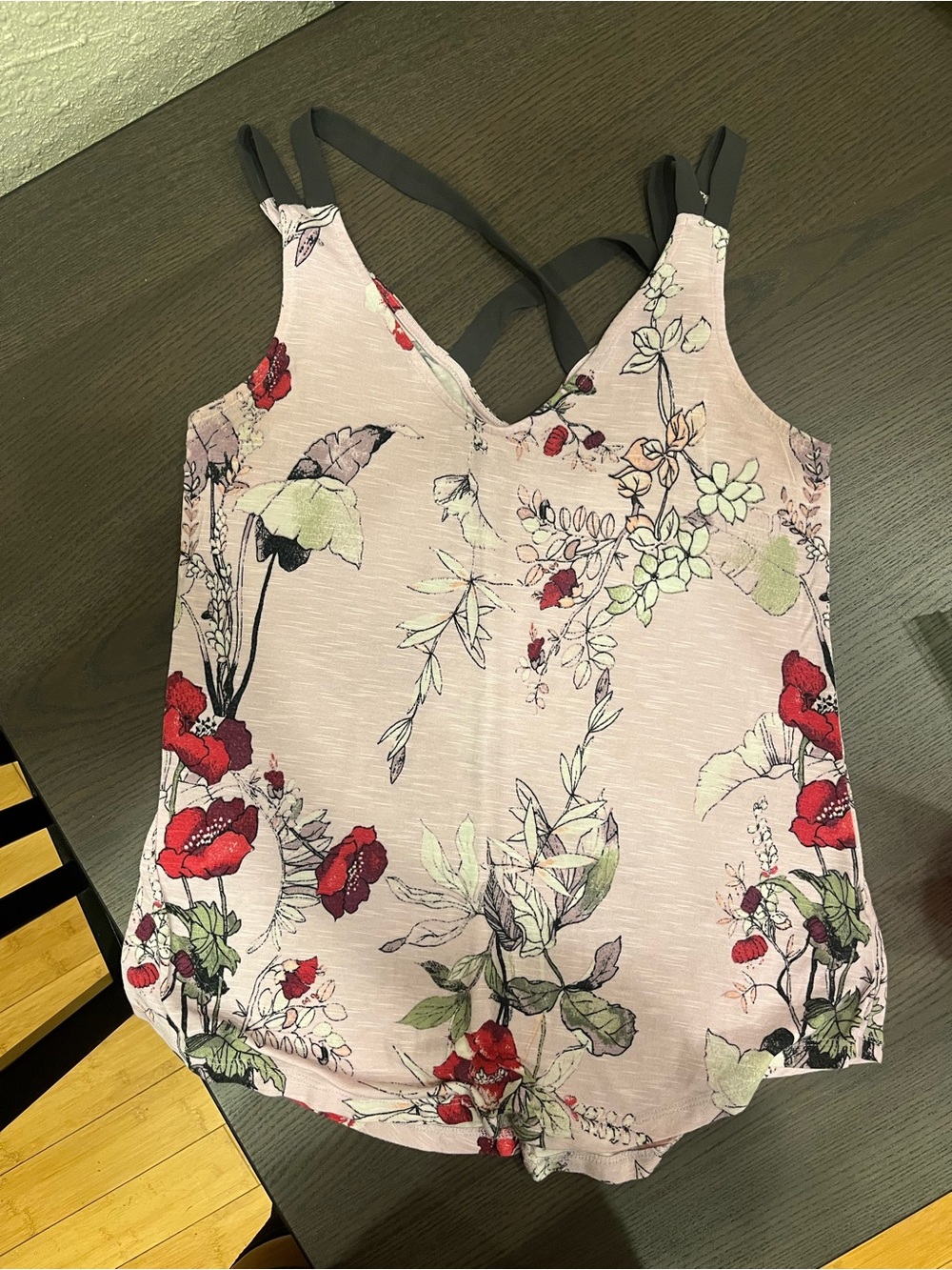 Maurices Pink Floral V-Neck Cami with Black Straps